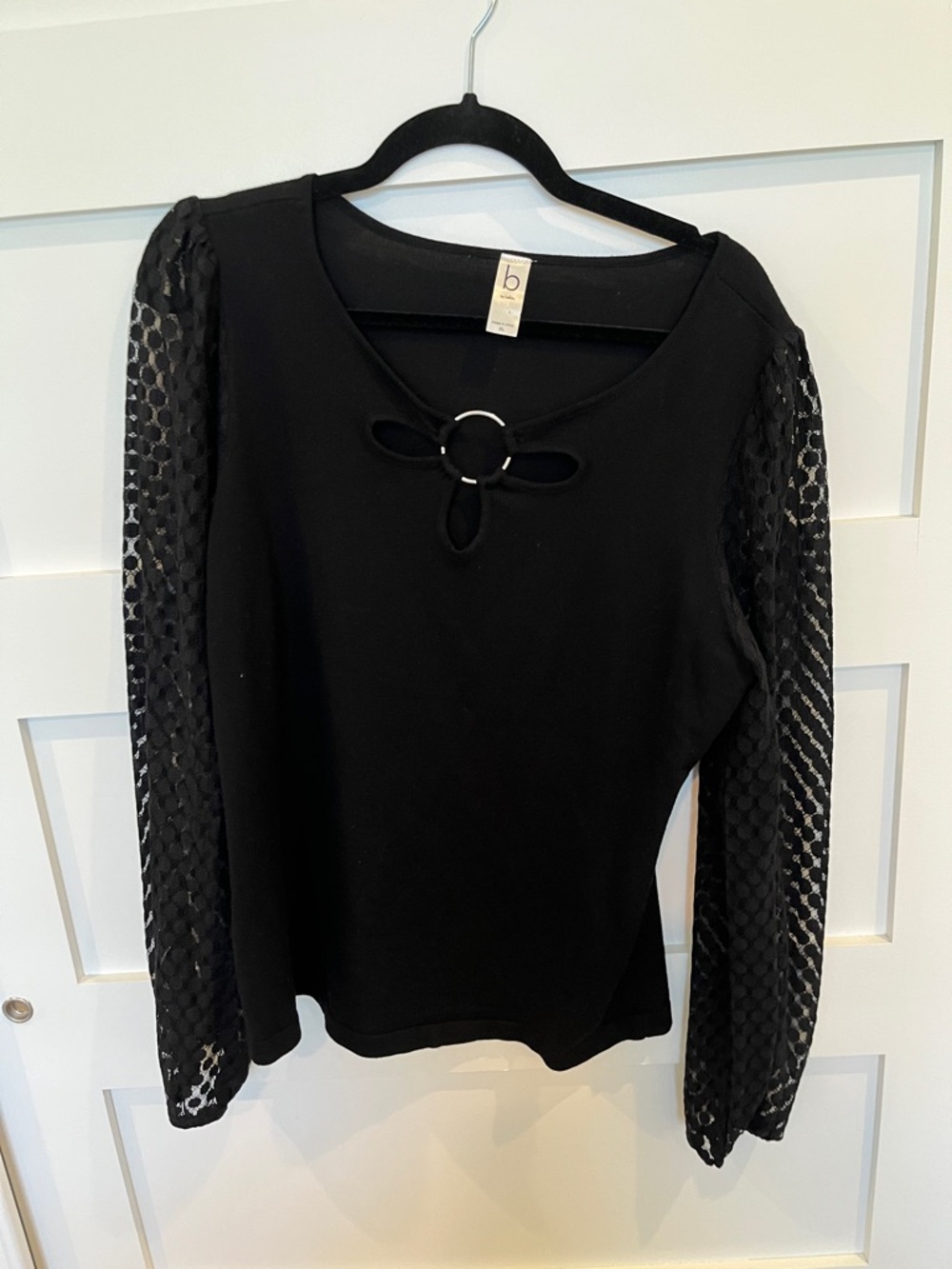 Black Long-Sleeve Top with Ring Detail